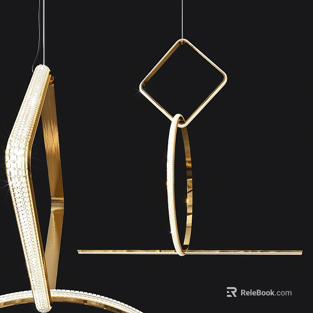 Modern Golden Geometric Chandelier With Hanging Metal Structure And Decorative Lighting Design 3d model 