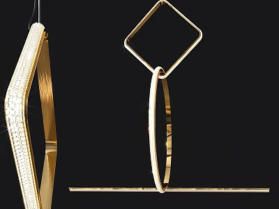 Modern Golden Geometric Chandelier With Hanging Metal Structure And Decorative Lighting Design 3d model