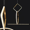 Modern Golden Geometric Chandelier With Hanging Metal Structure And Decorative Lighting Design