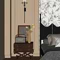 Wooden Bedside Table With Vintage Radio White Vase And Yellow Tulips Beside Black Bed