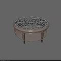 Modern Elegant Round Coffee Table With Intricate Laser Cut Pattern And Metal Frame 3d model