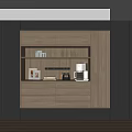 Modern Wooden Sideboard With Dark Gray Cabinet Glass Shelves LED Lighting And Coffee Machine