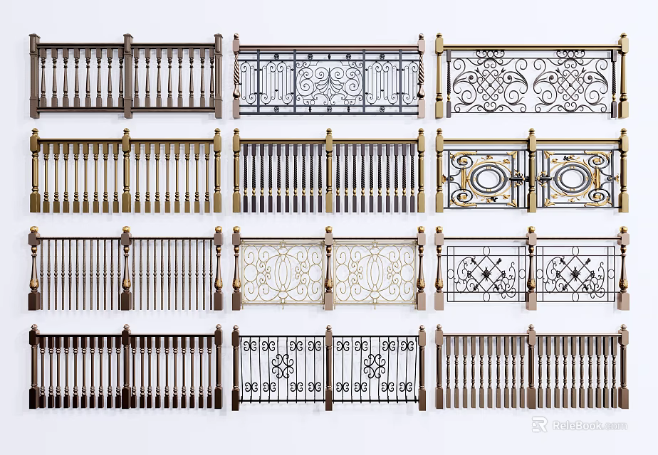 Ornate Metal Fence Railings With Various Intricate Design Patterns And Styles 3d model 