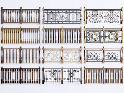 Ornate Metal Fence Railings With Various Intricate Design Patterns And Styles 3d model