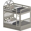 White Wooden Bunk Bed with Ladder and Drawers for Kids Room with Patterned Pillows