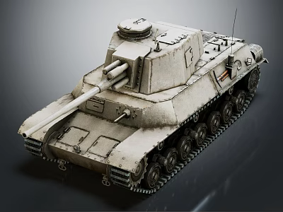 Classic Military Tank with Main Cannon Turret Heavy Armor and Metal Tracks 3d model