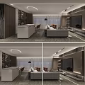 Modern Living And Dining Room Interior With Sofa Dining Table TV Wall And Ceiling Lights