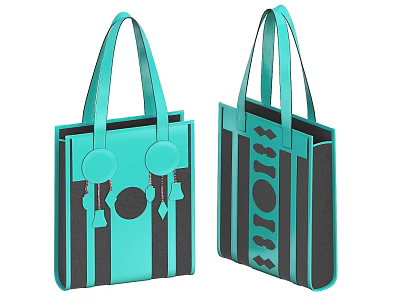 Turquoise Black Tote Bags With Stripes Circular Patterns And Tassel Accents 3d model