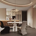 Modern Living And Dining Room Interior With Circular Pendant Light Wooden Island And Green Plant