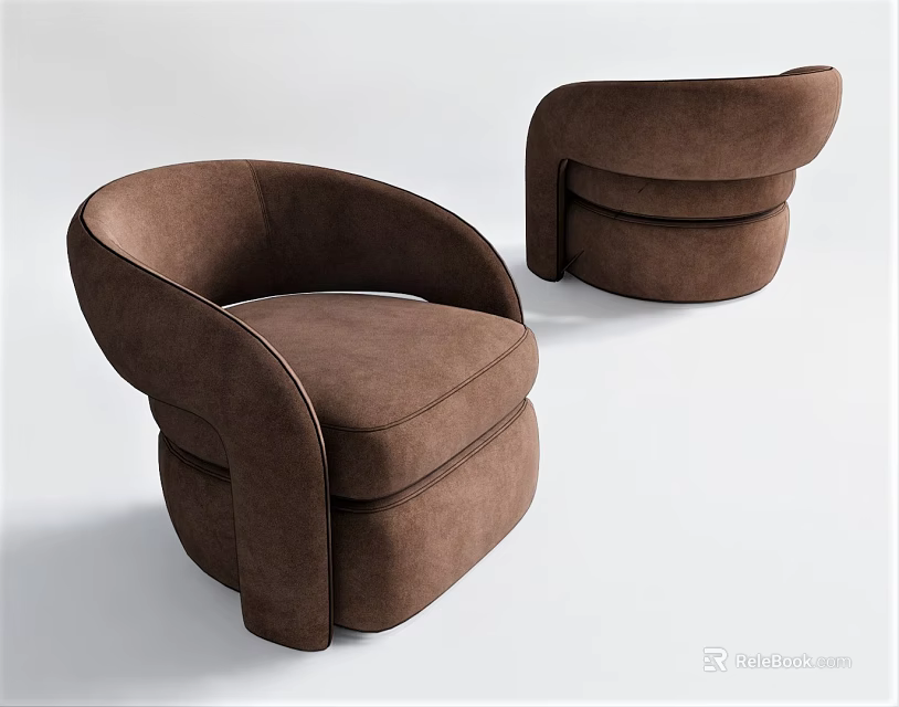 Brown Modern Single Sofa With Curved Arms Rounded Design And Comfortable Cushion 3d model