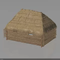 Traditional Wooden Cabin With Thatch Roof Small Windows And Wooden Walls