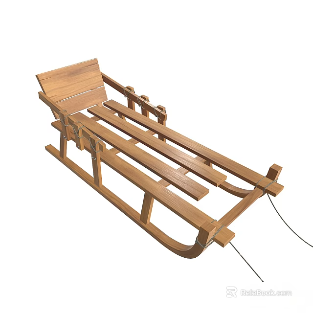 Wooden Sled with Sturdy Frame and Comfortable Seat for Winter Activities 3d model 