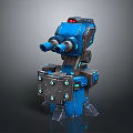 Blue Mechanical Double Barrel Turret Weapon With Metal Structure And Red Indicator Light 3d model