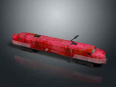 Red RENFE Vintage Train Model with Rusty Body and White Stripes 3d model