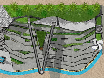 Coastal Waterfront Landscape Design With Terraced Walkways Lush Greenery And Water Features 3d model