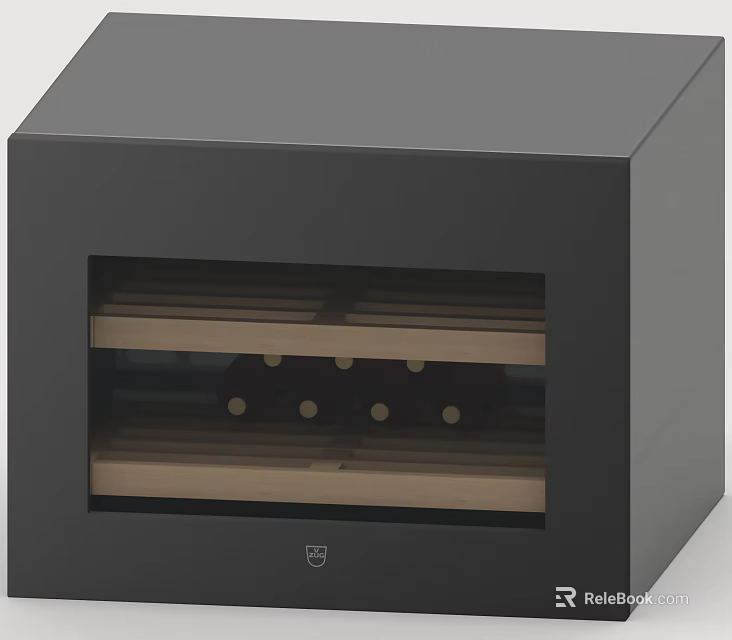 Black Cube Shaped Kitchen Appliance With Wooden Shelves For Wine Storage 3d model 