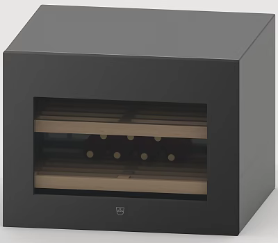Black Cube Shaped Kitchen Appliance With Wooden Shelves For Wine Storage 3d model