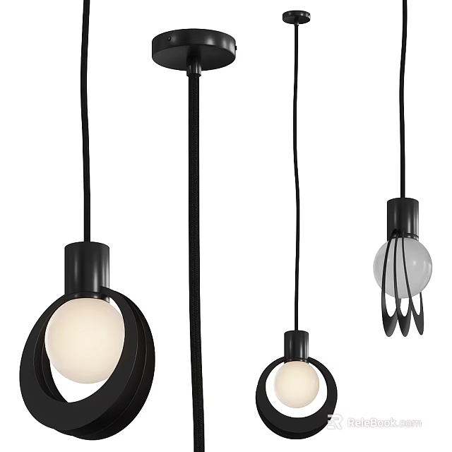 Various Modern Black Pendant Lights With Circular And Spherical Design Elements 3d model