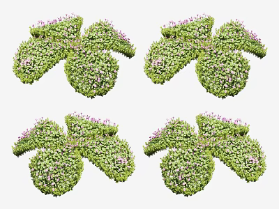 Clover Shaped Green Flower Plants With Pink Blossoms For Garden Decoration 3d model