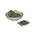 Decorative Ornament Set Featuring Ivory Pedestal Bowl Squash and Decorative Design Book
