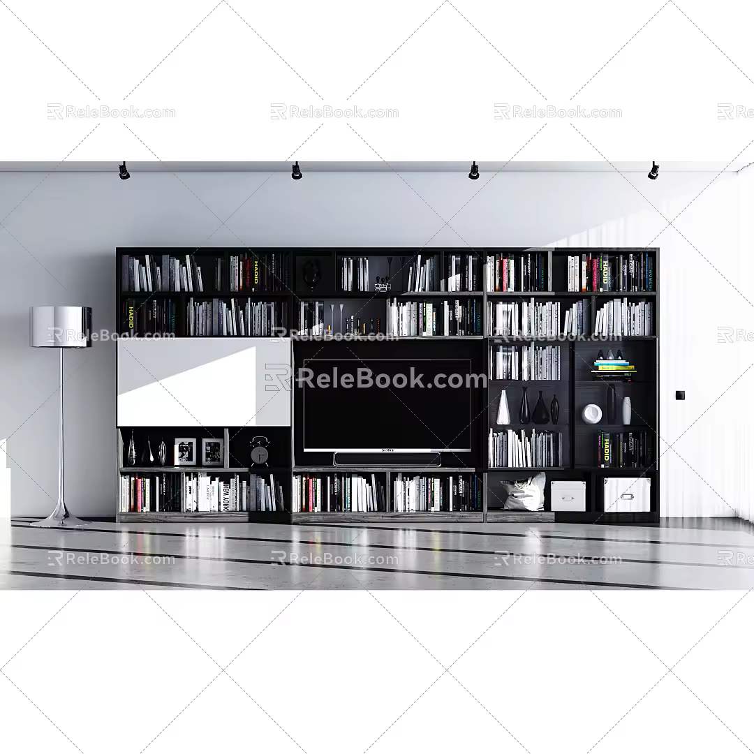 Modern Bookshelf TV Cabinet Combination Cabinet Floor Lamp Cabinet System 3d model
