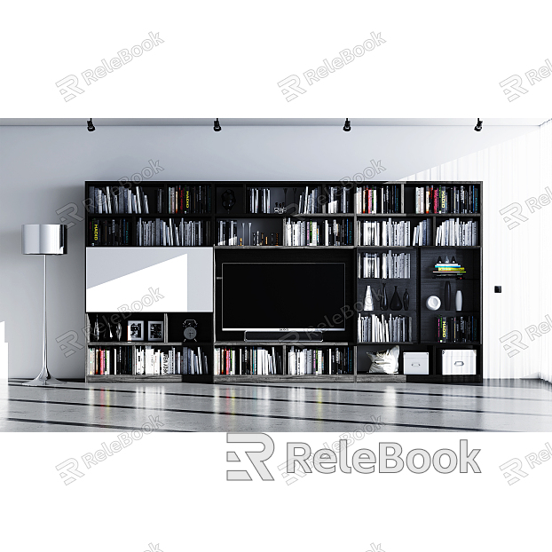 Modern Bookshelf TV Cabinet Combination Cabinet Floor Lamp Cabinet System model