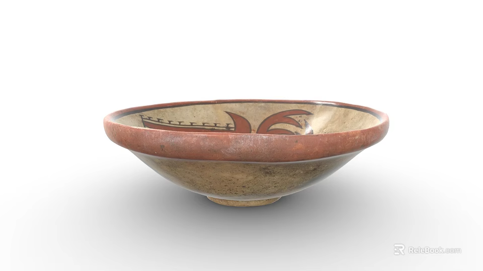 Traditional Ceramic Bowl With Red Brown Decorative Patterns And Artistic Design 3d model 