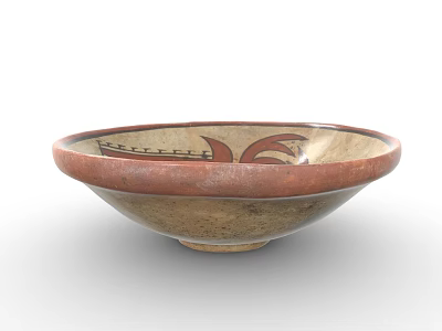 Traditional Ceramic Bowl With Red Brown Decorative Patterns And Artistic Design 3d model