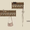 Wooden Wall Mounted Hook Rack For Entryway With Hanging Bag Umbrella And Small Items