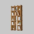 Wooden Display Cabinet with Multiple Grid Shelves Showcasing Books Vases and Green Plants