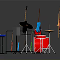 Home Living Musical Instruments Collection Including Guitars Drums Keyboard And Trumpet