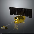 Advanced Golden Satellite Equipment With Solar Panels And Communication Antenna System