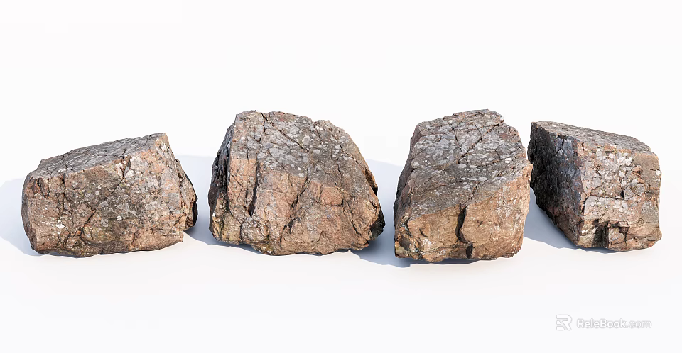 Natural Stone And Wood Decorative Elements With Rustic Textured Surfaces 3d model 