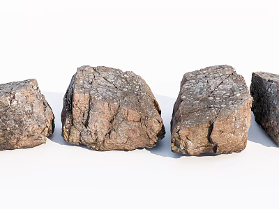 Natural Stone And Wood Decorative Elements With Rustic Textured Surfaces 3d model