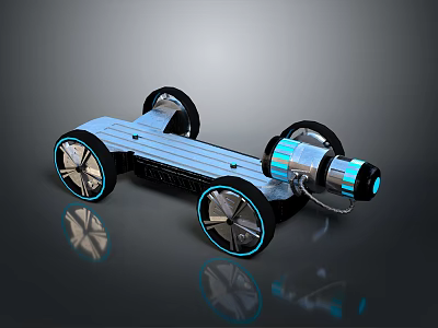 Blue Black Toy Car With Striped Body Glowing Wheels And Four Shiny Rims 3d model