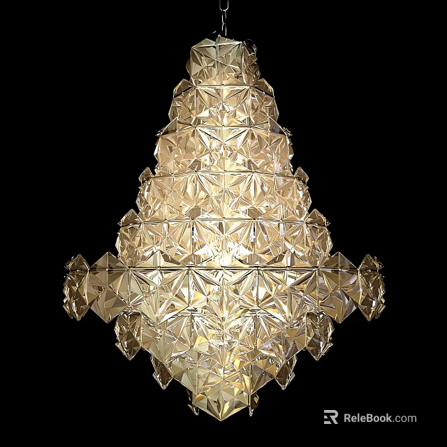 Luxurious Crystal Chandelier With Layered Geometric Cut Design And Glistening Light 3d model 