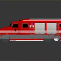 Red Fire Truck With 911 Logo Blue Emergency Lights And White Stripes