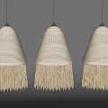 Three Woven Beige Pendant Lights with Tassel Details in Natural Design Style