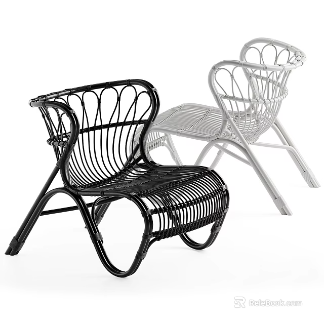 Modern Rattan Leisure Chairs Black And White With Curved Frame Design 3d model 