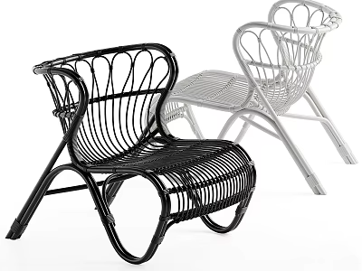 Modern Rattan Leisure Chairs Black And White With Curved Frame Design 3d model