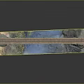Detailed Green Bridge Model Spanning Canyon With Blue Water And Rocky Mountainsides
