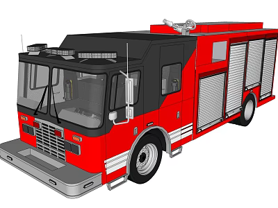 Red Black Fire Truck With Emergency Siren Ladder and Storage Compartments 3d model