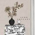 Black Vase With Dried Flowers On Marble Table In Modern Interior With Audo Concept Sign