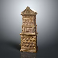 Antique Decorative Cabinet With Elaborate Carvings Multi layered Structure And Intricate Design