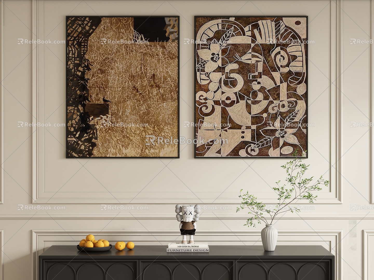 Middle Ancient Style Decorative Painting 3d model