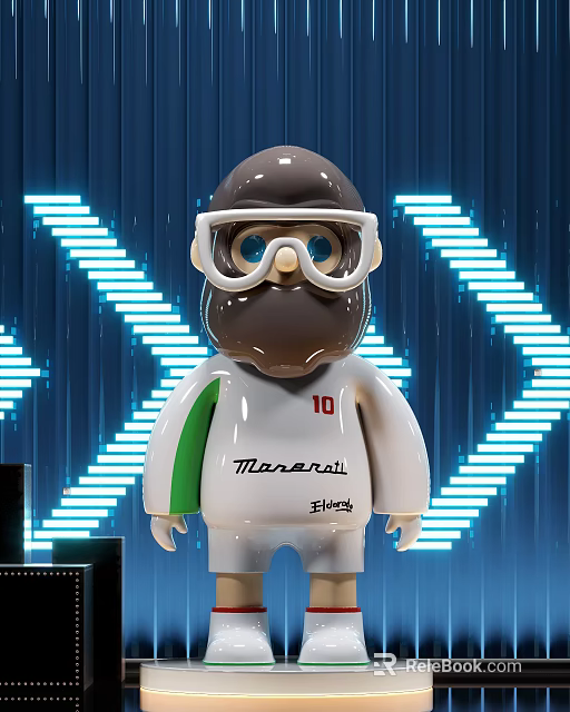 Decorative Ornament Set With Bearded Figure Goggles White Green Outfit Blue Luminous X Background 3d model 