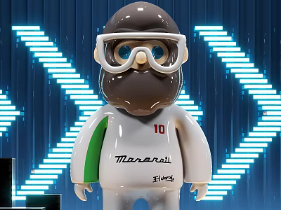 Decorative Ornament Set With Bearded Figure Goggles White Green Outfit Blue Luminous X Background 3d model