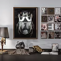 Decorative Ornament Set With Framed Beetle Art Multiple Wall Pictures Table Lamp And Open Book