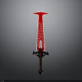 Red Decorative Sword With White Inscriptions And Black Hilt Design