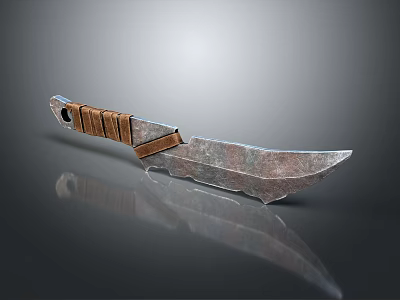 Vintage Metal Weapon Knife With Serrated Blade And Wooden Handle Design 3d model